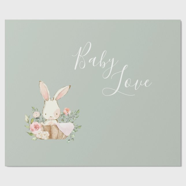 Papel De Regalo Sage Green Baby Love Script Baby Shower (Superficie plana)