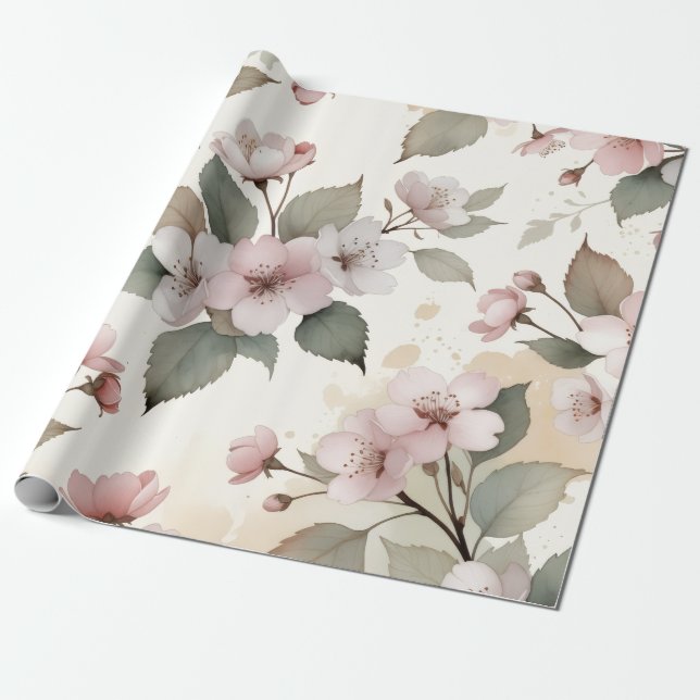 Papel De Regalo Sage Green Cherry Blossom Easter Gift Wrap (Desenrollado)