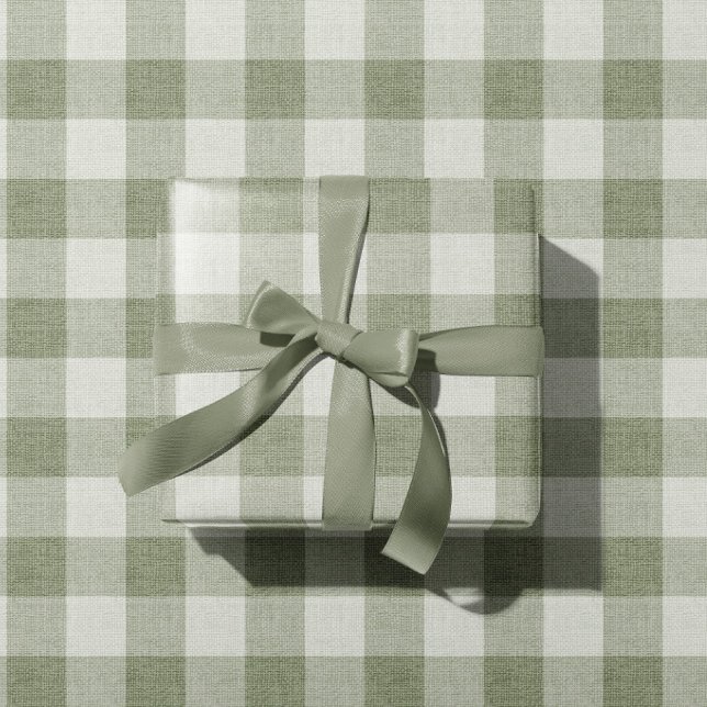 Papel De Regalo Sage Green Gingham Buffalo Check Linen Texture (Subido por el creador)