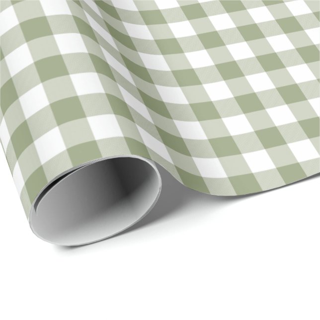 Papel De Regalo Sage Green Gingham Neutral Elegant Checks Patrón (Esquina del rollo)
