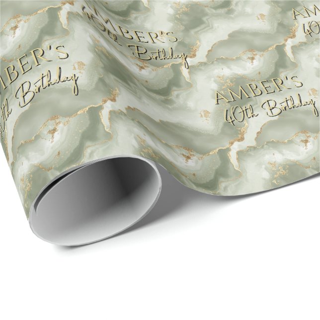 Papel De Regalo Sage Green Gold Abstract Marble Design (Esquina del rollo)