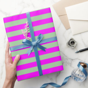 Papel De Regalo Sage Green Hot Pink Stripe Pattern Moderno