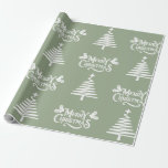 Papel De Regalo Sage Green Merry Christmas<br><div class="desc">Feliz Feliz Navidad Verde con Árbol.</div>