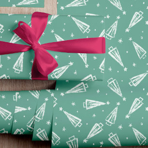 Papel De Regalo Sage Green Modern Christmas Tree Pattern