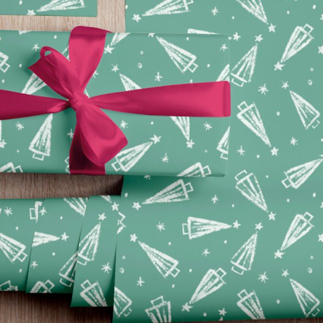 Papel De Regalo Sage Green Modern Christmas Tree Pattern (Subido por el creador)