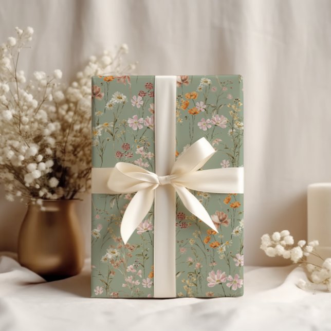 Papel De Regalo Sage Green Wildflower Boho Bloom Garden Boho (Subido por el creador)