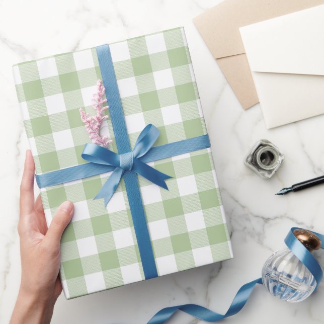 Papel De Regalo Sage y Gingham de Cuadros de Búfalo Blanco (Regalar)