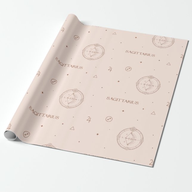 Papel De Regalo Sagittarius Zodiac Pattern in Brown and Burgundy (Desenrollado)