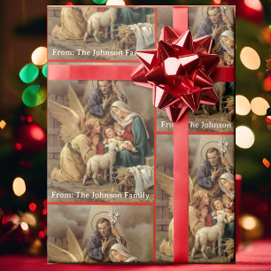 Papel De Regalo Sagrada Familia de la Natividad Agrega tu Texto Re