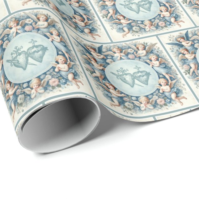 Papel De Regalo Sagrado Corazón de Jesús Ángeles bendecidos María  (Esquina del rollo)