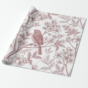 Papel De Regalo Sakura Flor de Cerezo Vintage y Pájaro Estética