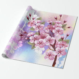 Papel De Regalo Sakura rosa sobre fondo de pintura
