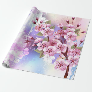 Papel De Regalo Sakura rosa sobre fondo de pintura