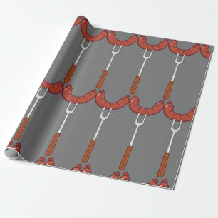 Papel De Regalo Salchicha a la parrilla en tenedor para barbacoa