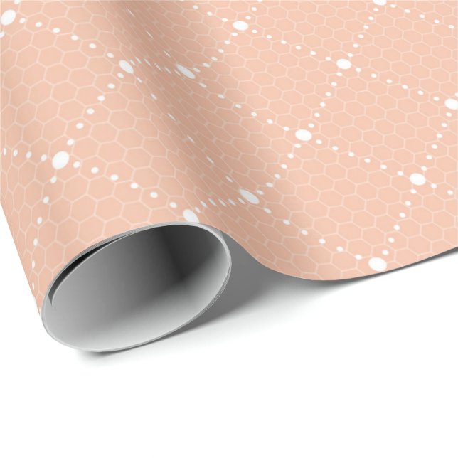 Papel De Regalo Salmon Peach Pastel Delicate Lace Blanco Elegante (Esquina del rollo)