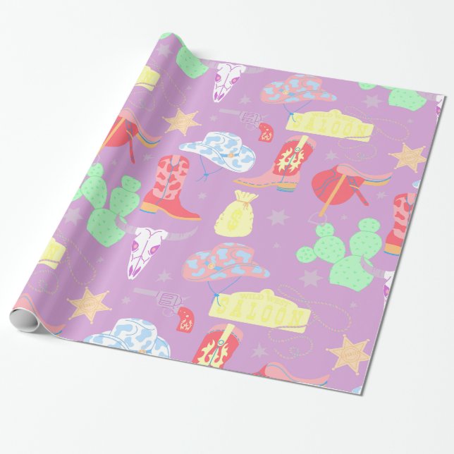 Papel De Regalo saloon occidente silvestre de cowgirl pastel (Desenrollado)