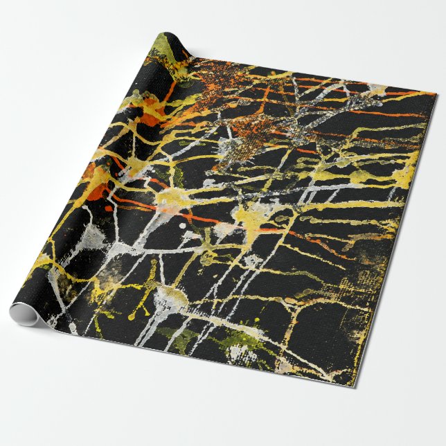 Papel De Regalo Salpicaduras abstractas de oro negro y plata (Desenrollado)