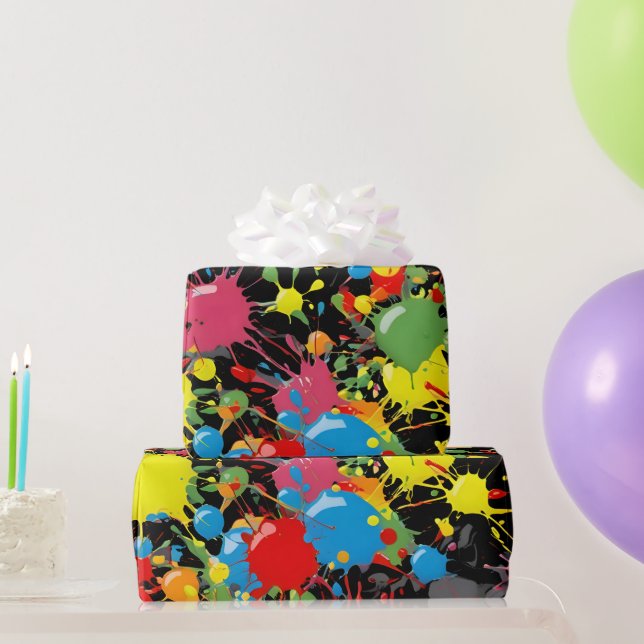 Papel De Regalo Salpicaduras de pintura en arcoíris PD (Regalos de fiesta)