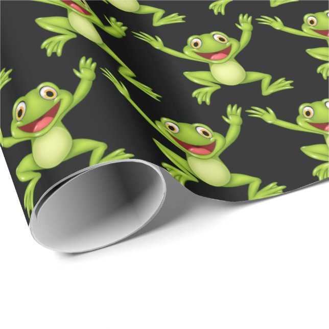 Papel De Regalo Saltando Ranas En Negro (Esquina del rollo)