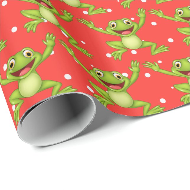Papel De Regalo Saltando Ranas Sobre Puntos De Polka (Esquina del rollo)