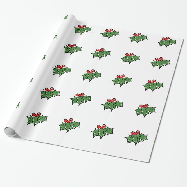 Papel De Regalo Saltos de Holly, bayas de Holly, vacaciones divert (Desenrollado)