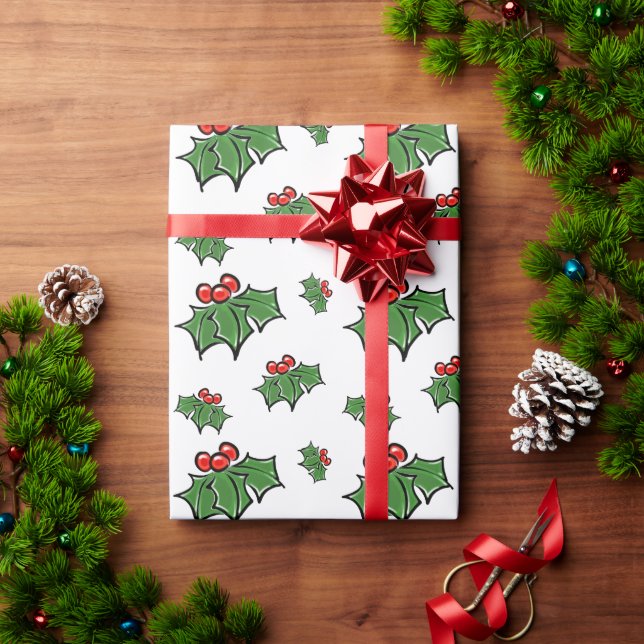 Papel De Regalo Saltos de Holly, bayas de Holly, vacaciones divert (Regalo de vacaciones)