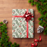 Papel De Regalo Saltos de navidades y bolas<br><div class="desc">Hermosas hojas de Navidades verdes y bolas de decoración rojas en este papel envolvente</div>