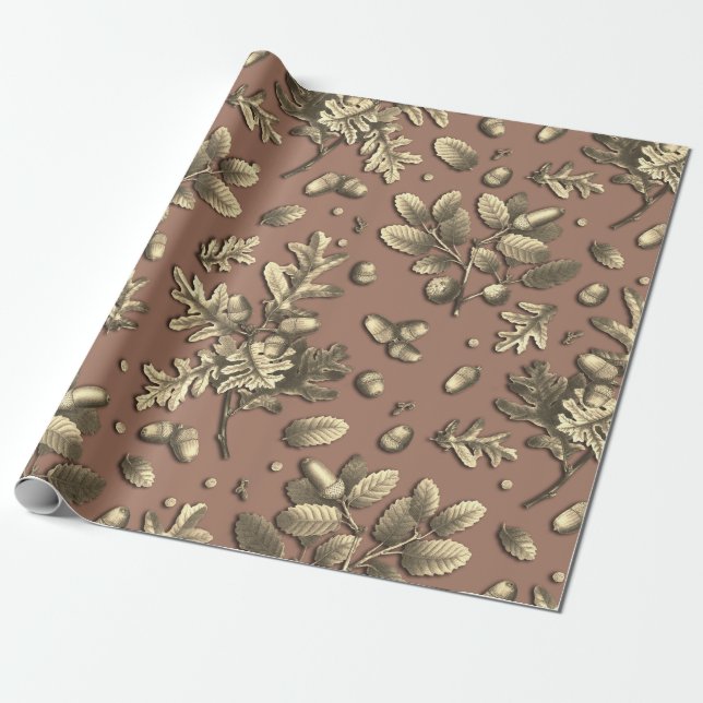 Papel De Regalo Saltos de roble marrón añejo botánico de maíz (Desenrollado)