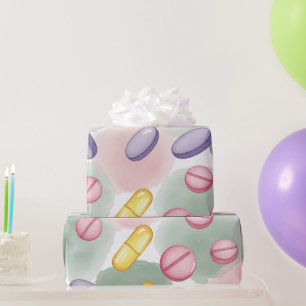 Papel De Regalo Salud y farmacia Comprimidos Púrpura Gris Rosa