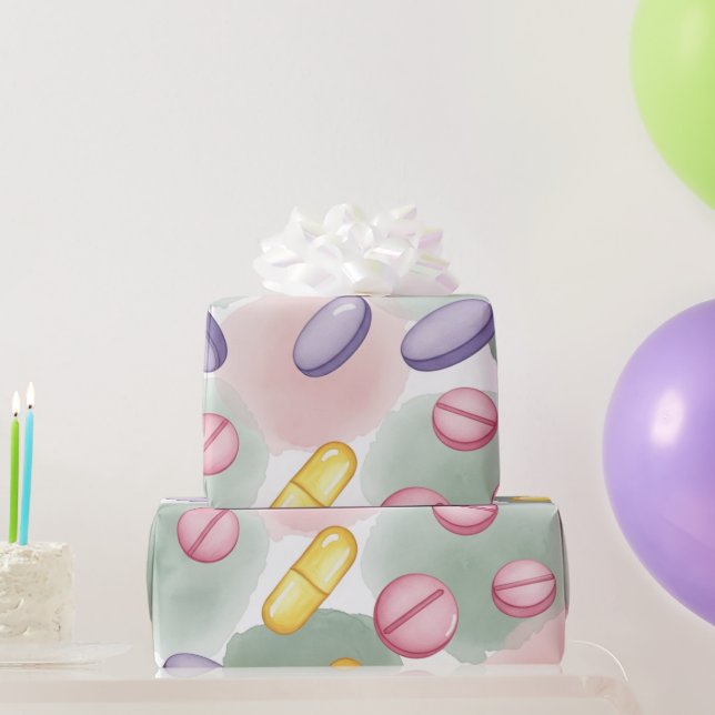 Papel De Regalo Salud y farmacia Comprimidos Púrpura Gris Rosa (Regalos de fiesta)
