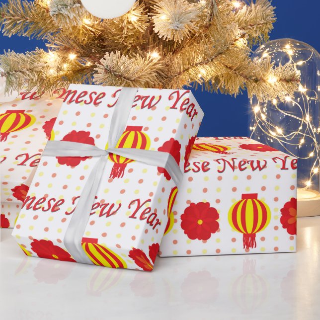 Papel De Regalo Saludo de la linterna roja y amarilla de Año Nuevo (Vacaciones)