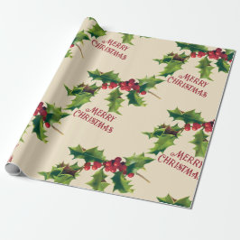Papel De Regalo Saludo de los Navidades de Vintage Holly