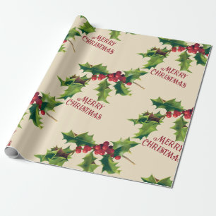 Papel De Regalo Saludo de los Navidades de Vintage Holly