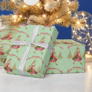 Papel De Regalo Saludos de Navidad de Dama Vintage 1950