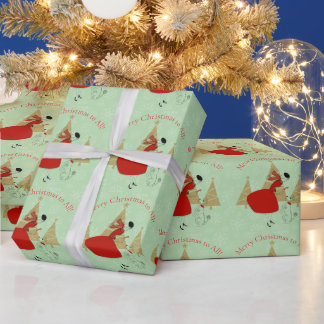 Papel De Regalo Saludos de Navidad de Dama Vintage 1950