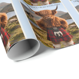 Papel De Regalo "Saludos desde Escocia" Diseño de Vaca de las Tier