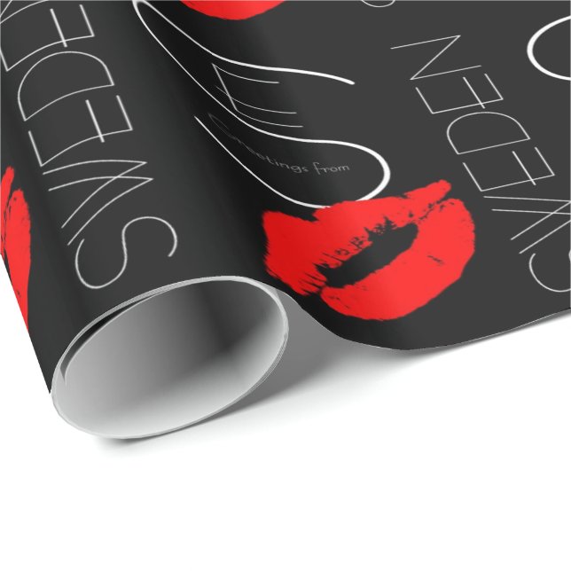 Papel De Regalo Saludos desde Suecia Red Lipstick Kiss Black (Esquina del rollo)