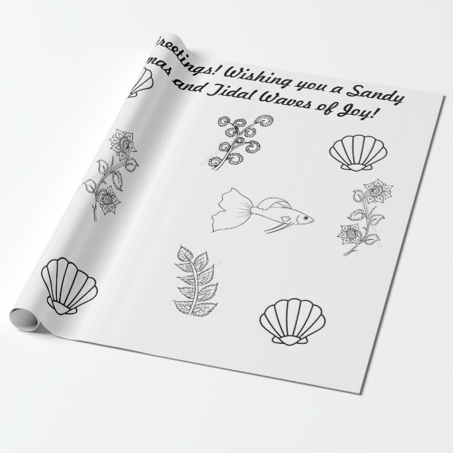 Papel De Regalo Saludos navideños costeros con flora y fauna (Desenrollado)