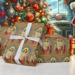Papel De Regalo Saludos navideños del Ángel Antiguo Calidad Superi