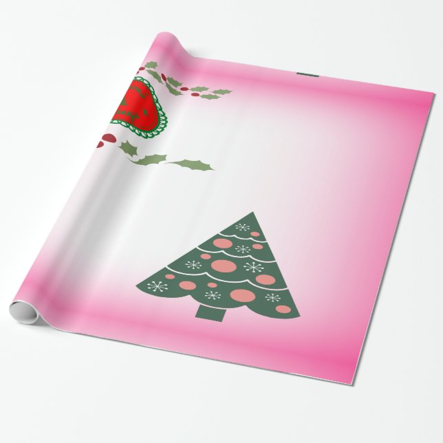 Papel De Regalo Saludos por temporada animados Holly/árbol de la f (Desenrollado)
