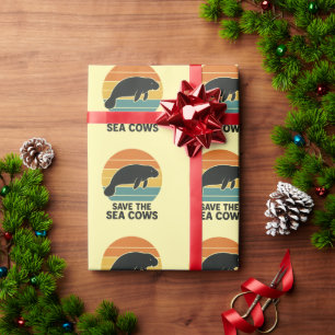 Papel De Regalo Salva a las vacas marinas silueta retro vintage de