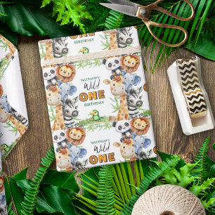 Papel De Regalo Salvaje Cumpleaños 1 Safari de la Jungla 