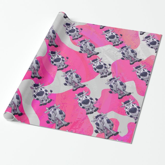 Papel De Regalo Salvaje de vaca rosa y blanco (Desenrollado)