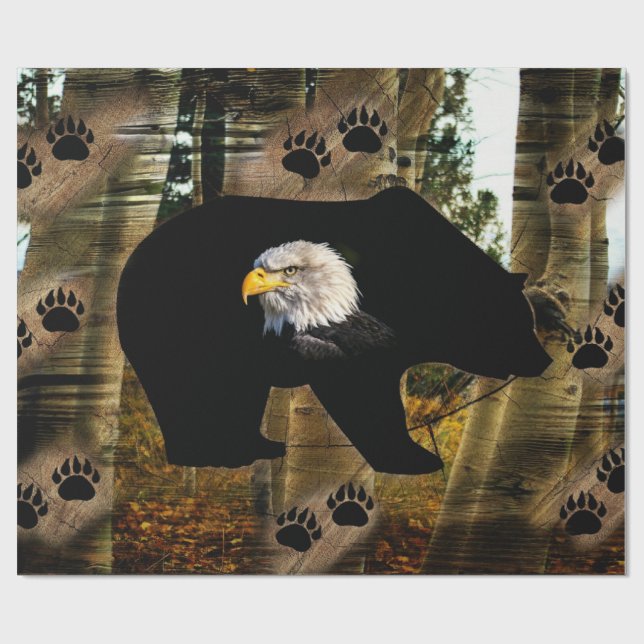 Papel De Regalo Salvaje del águila del oso calvo negro (Superficie plana)