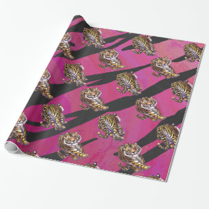Papel De Regalo Salvaje yo negro y rosa del tigre