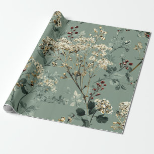 Papel De Regalo Salvia Rústica Verde Botánico Floral Vintage Atrev