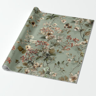 Papel De Regalo Salvia Rústica Verde Botánico Floral Vintage Atrev
