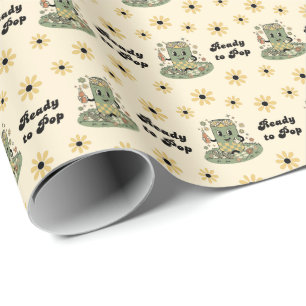 Papel De Regalo Salvia Verde Moderno Groovy Daisy Está Lista para 