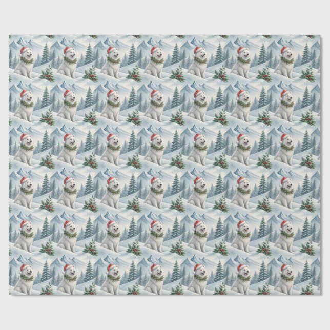 Papel De Regalo Samoyed Christmas Wrapping Paper, Winter Dog Gift  (Superficie plana)