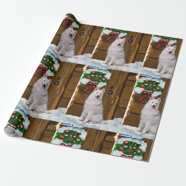 Papel De Regalo Samoyed en Navidades de Porch (Desenrollado)